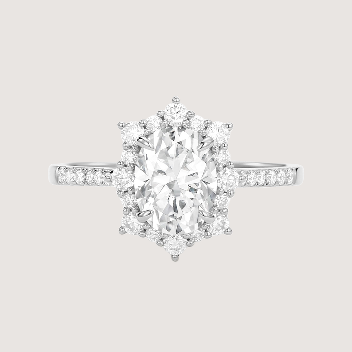 1.5ct Oval Moissanite Cluster Halo Ring