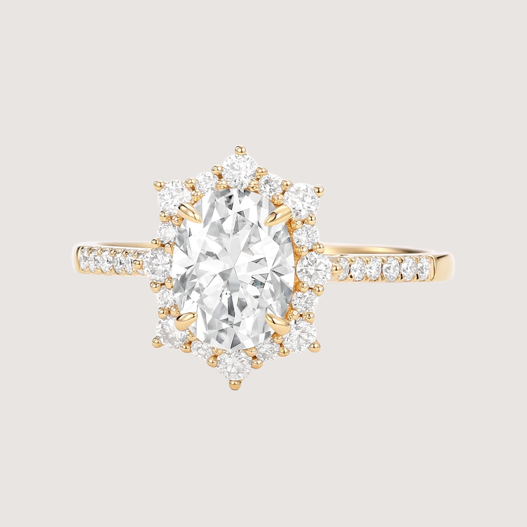 1.5ct Oval Moissanite Cluster Halo Ring