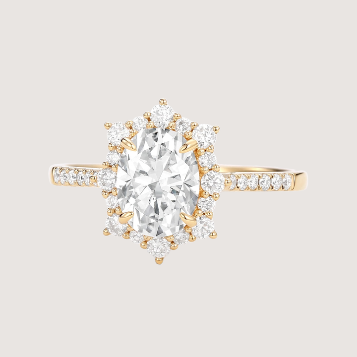 1.5ct Oval Moissanite Cluster Halo Ring
