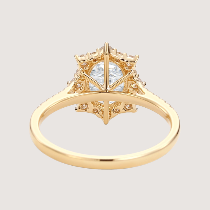 1.5ct Oval Moissanite Cluster Halo Ring