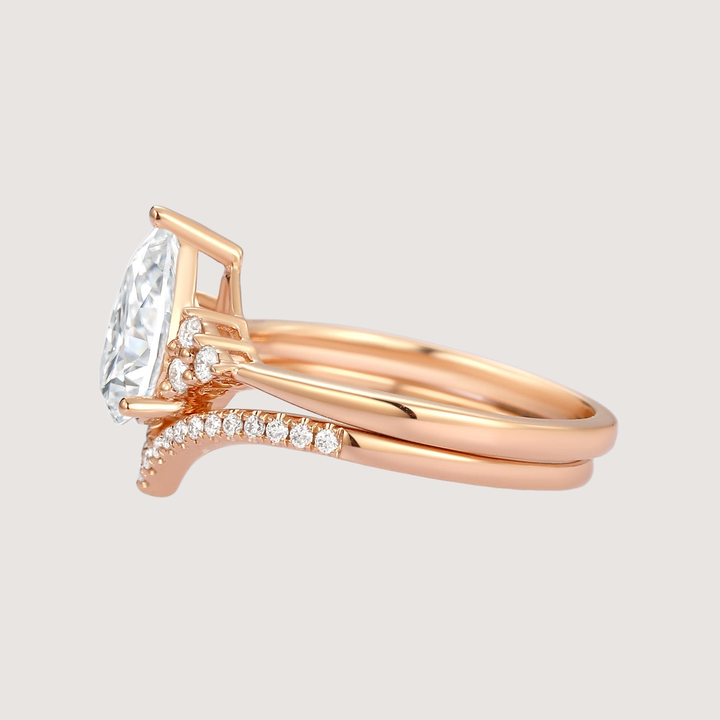 Pear Shaped Moissanite Chevron Rose Gold Ring Set 2pcs - Lily
