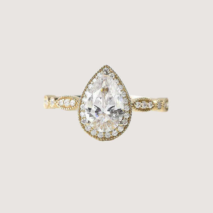 1.5ct Pear Cut Halo Colorless Moissanite Ring