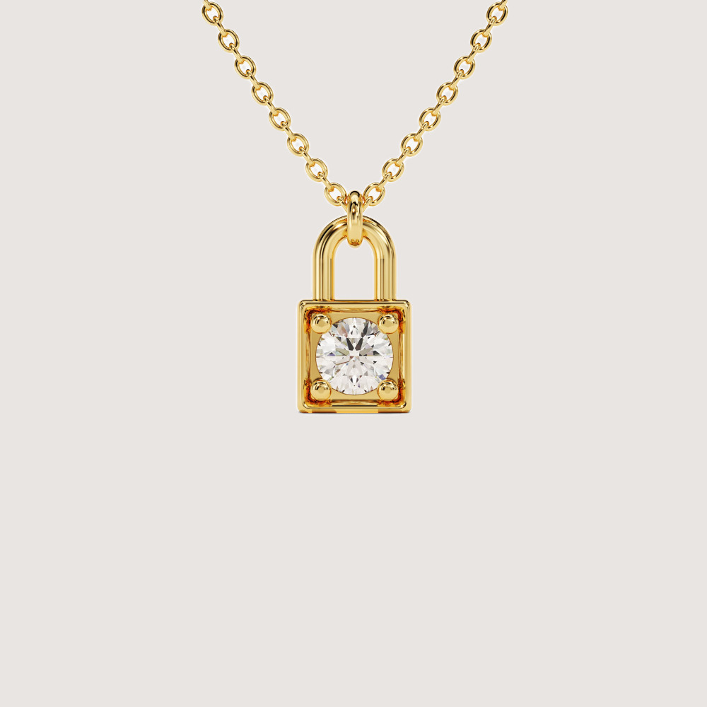 0.1 CTW Mini Lock Round Cut Moissanite Pendant Necklace — image 1