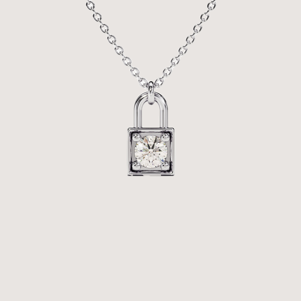 0.1 CTW Mini Lock Round Cut Moissanite Pendant Necklace — image 3