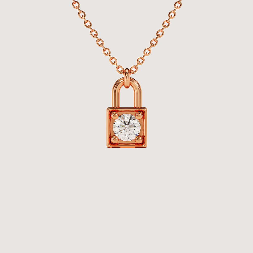 0.1 CTW Mini Lock Round Cut Moissanite Pendant Necklace — image 4
