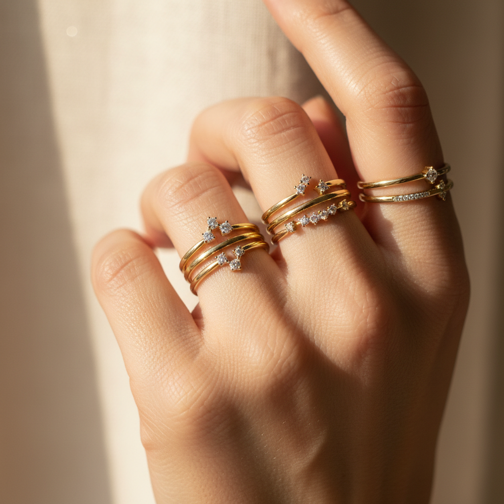 Gold rings worn on a hand