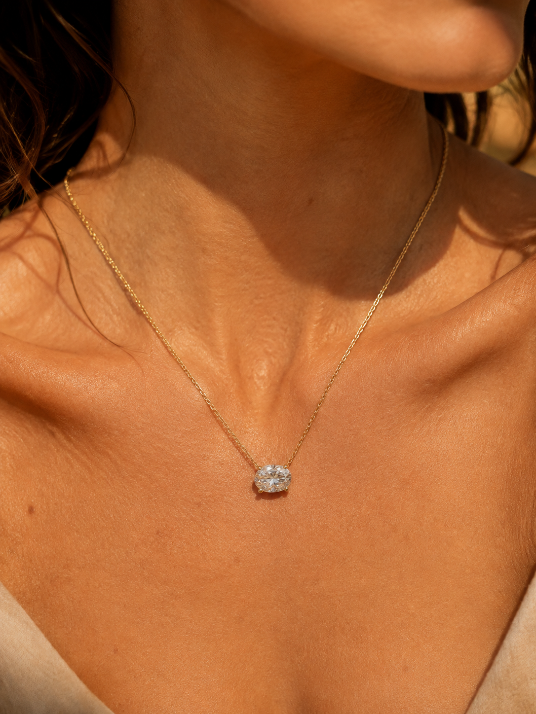 Gold necklace with a pear diamond pendant