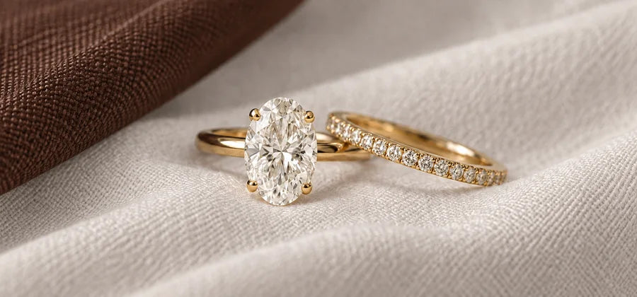 Diamond jewellery on warm grey-beige and brown linen